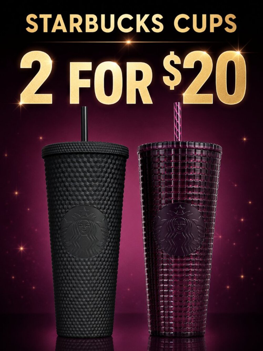 Starbucks Black Studded & Purple Grid Cold Cups Set of 2